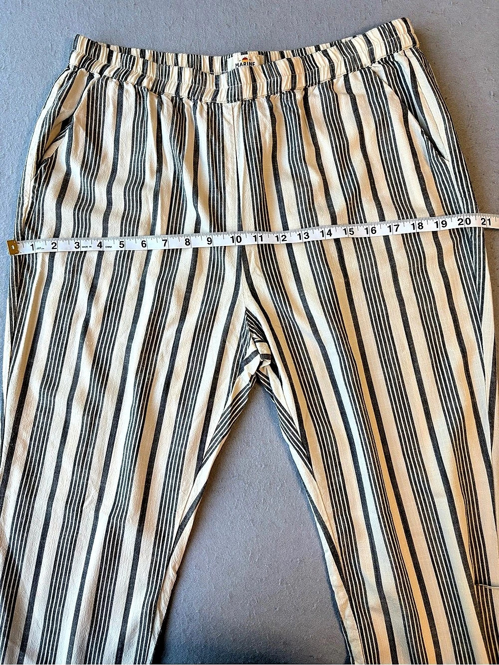 Marine Layer Allison Pant Blue Cream Striped Lightweight Straight Leg Pants Sz L - Picture 7 of 9